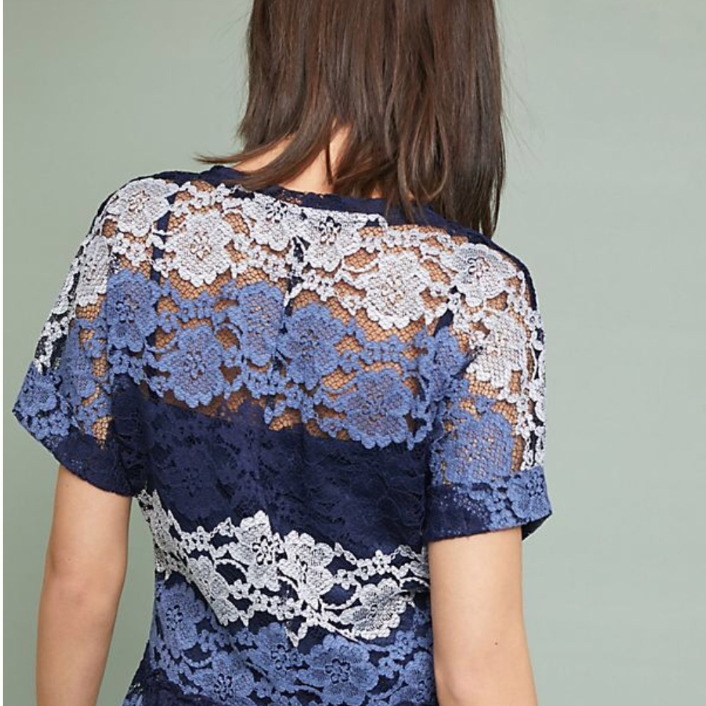 Eva Franco Anthropologie Blue Lace Peplum Top - Picture 2 of 6